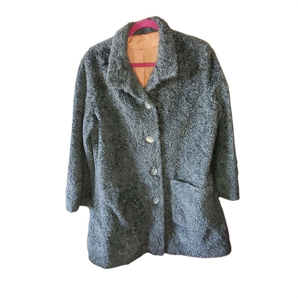 50s‎ 60s Mod Fuzzy Sherpa Shearling Gray Peacoat